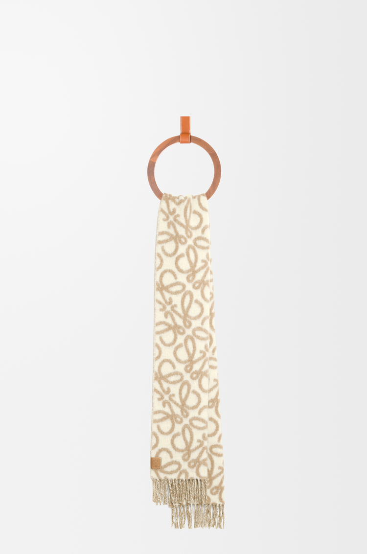 LOEWE Bufanda Anagram en mezcla de alpaca y lana Beige/Blanco