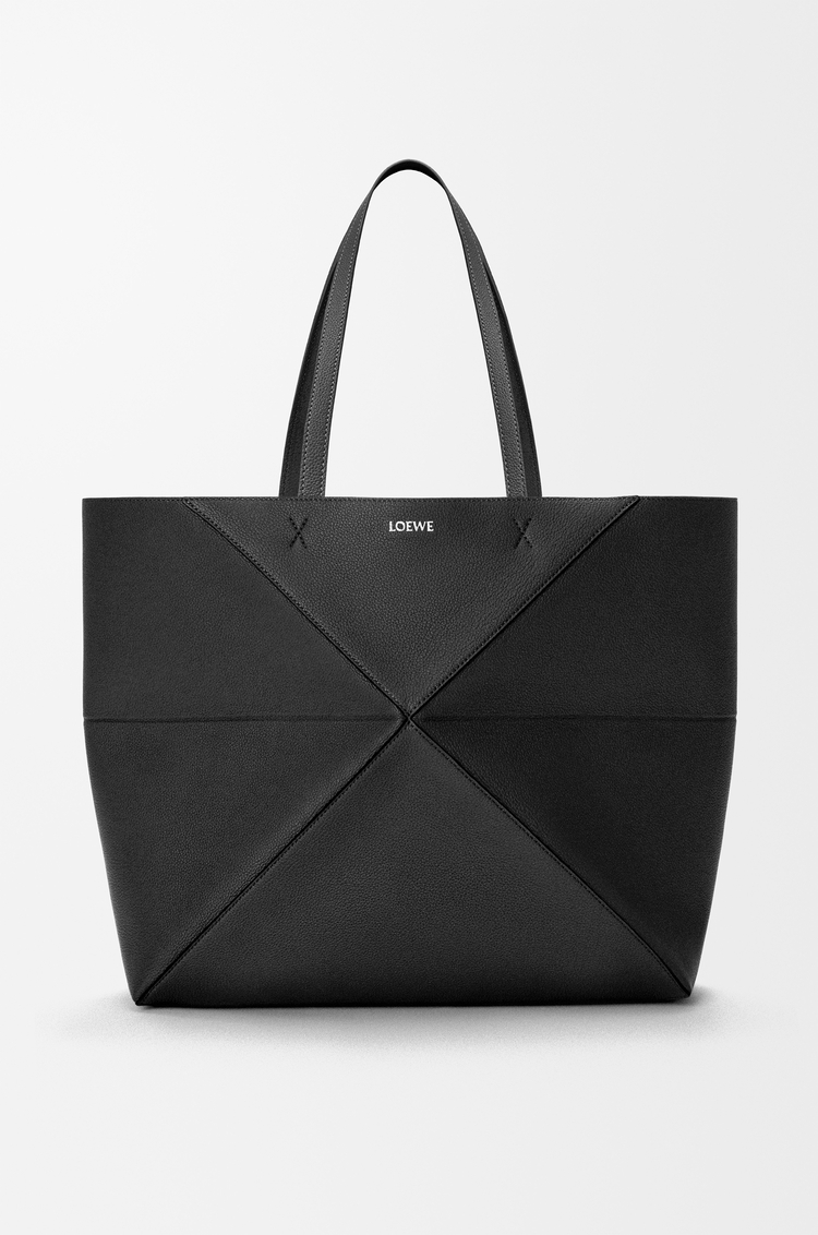 LOEWE 라지 호리즌탈 퍼즐 폴드 토트 - 소프트 그레인 카프스킨 블랙