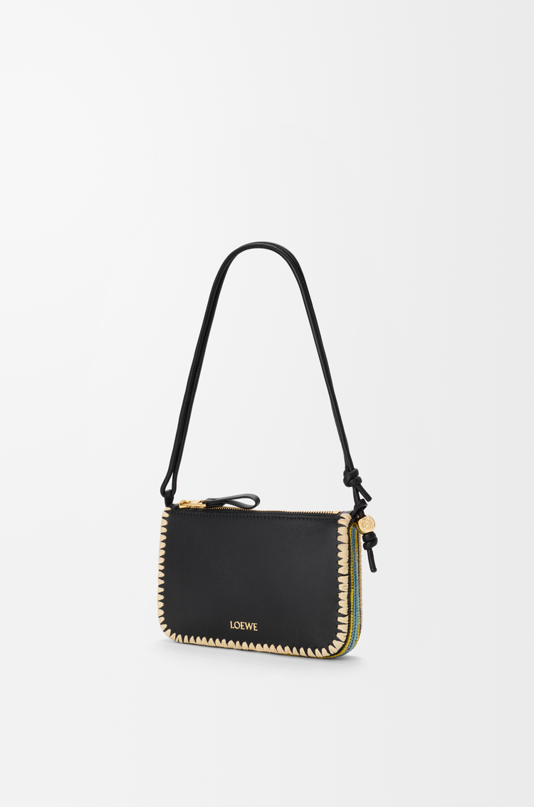 LOEWE Rio pouch in classic calfskin and raffia Black