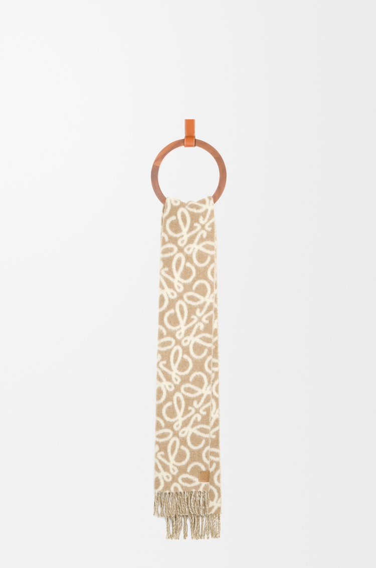 LOEWE Bufanda Anagram en mezcla de alpaca y lana Beige/Blanco
