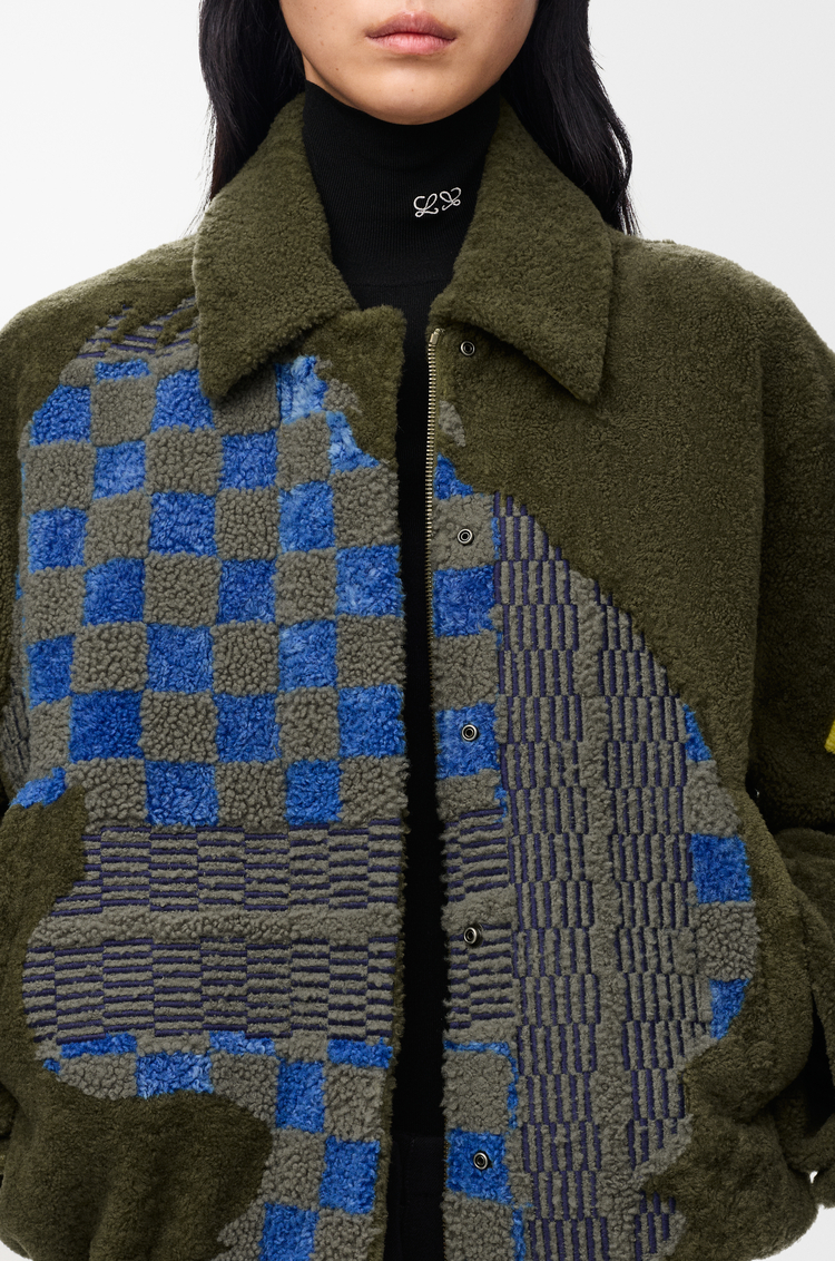 LOEWE Bomber jacket in shearling Khaki Green/Multicolor