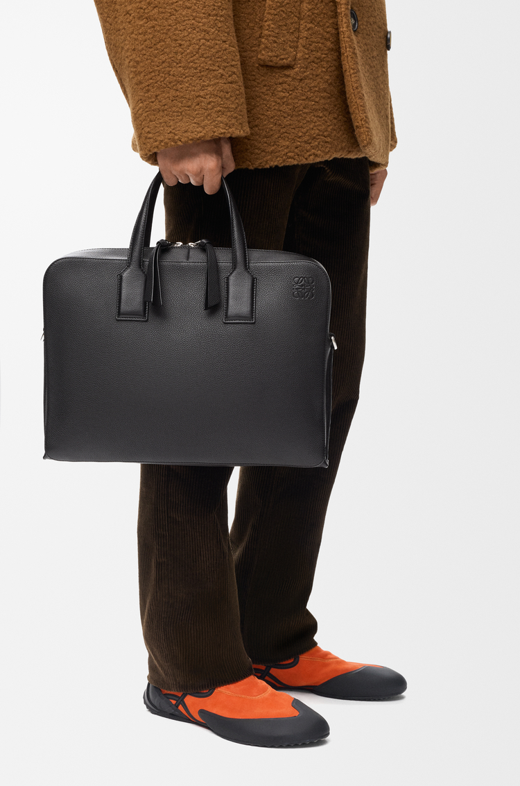 LOEWE Goya thin briefcase in soft grained calfskin Black