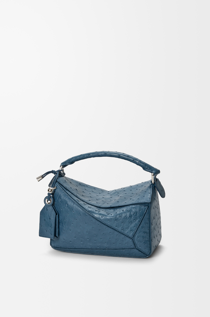 LOEWE Small Featherlight Puzzle bag in ostrich Denim