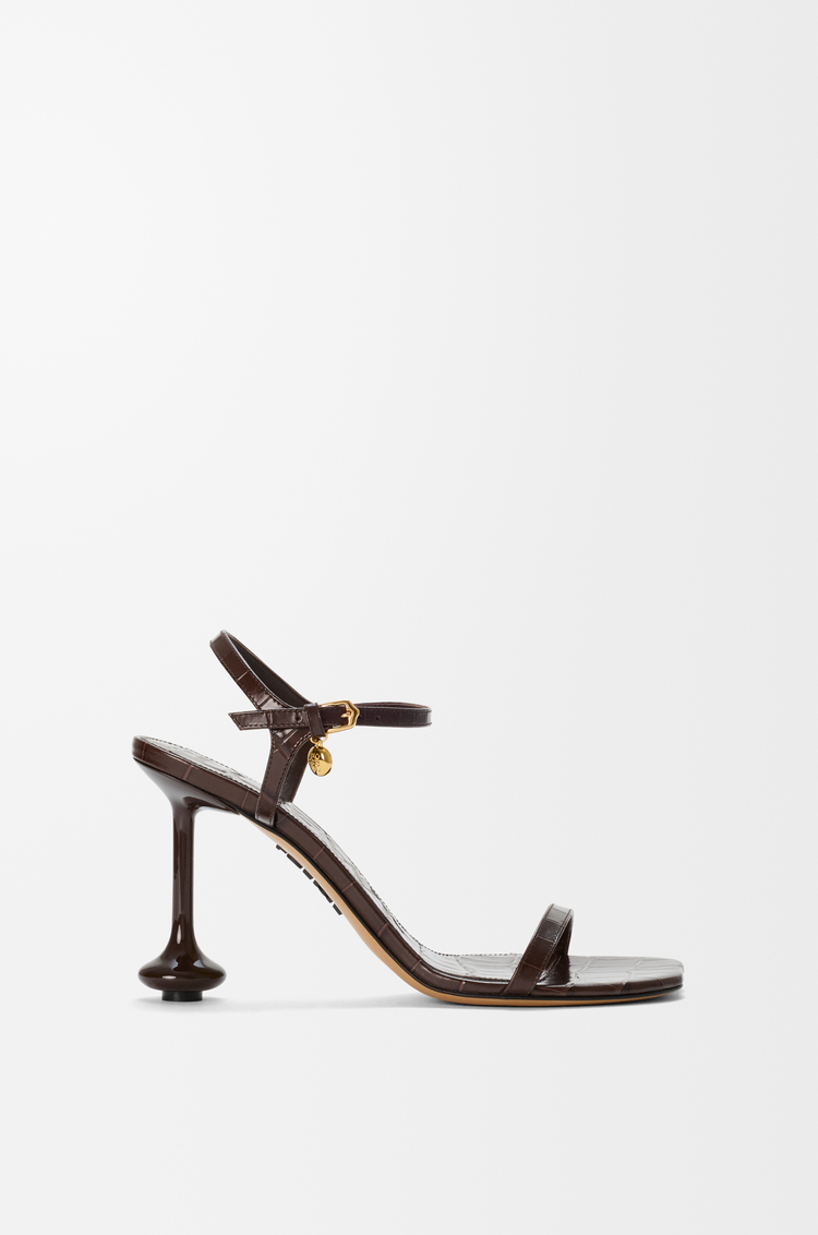 LOEWE Toy sandal in croc-embossed calfskin Dark Brown
