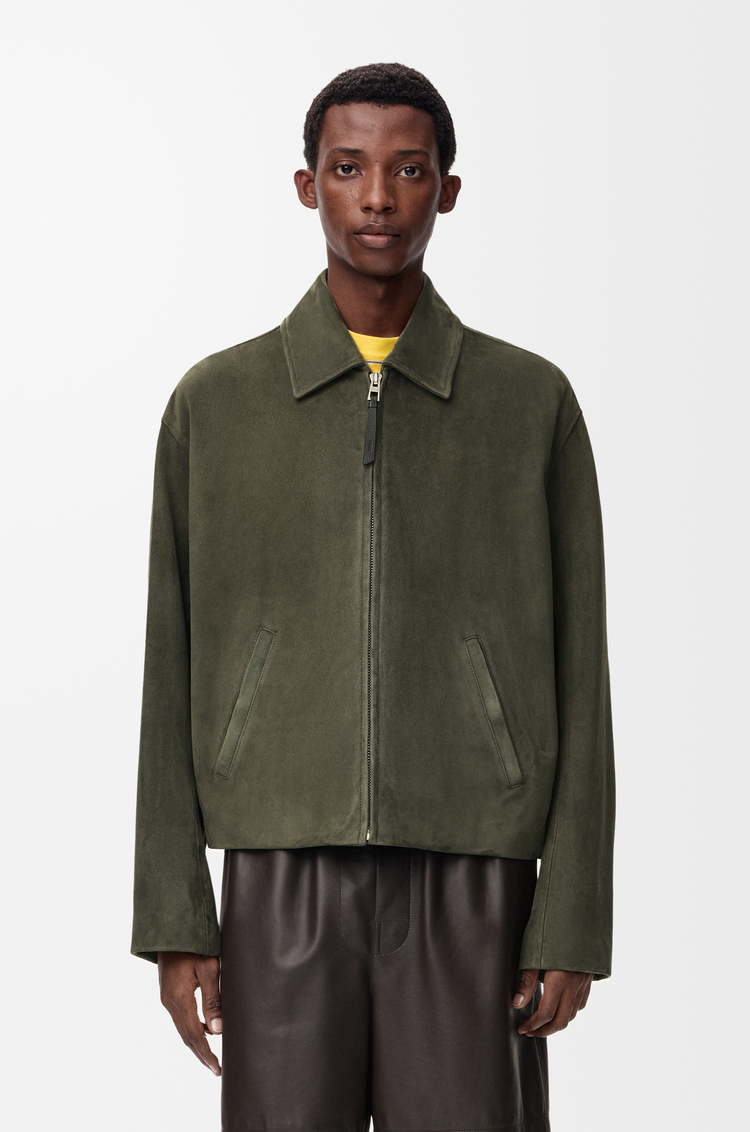 LOEWE Zip-up jacket in suede lambskin Khaki Green