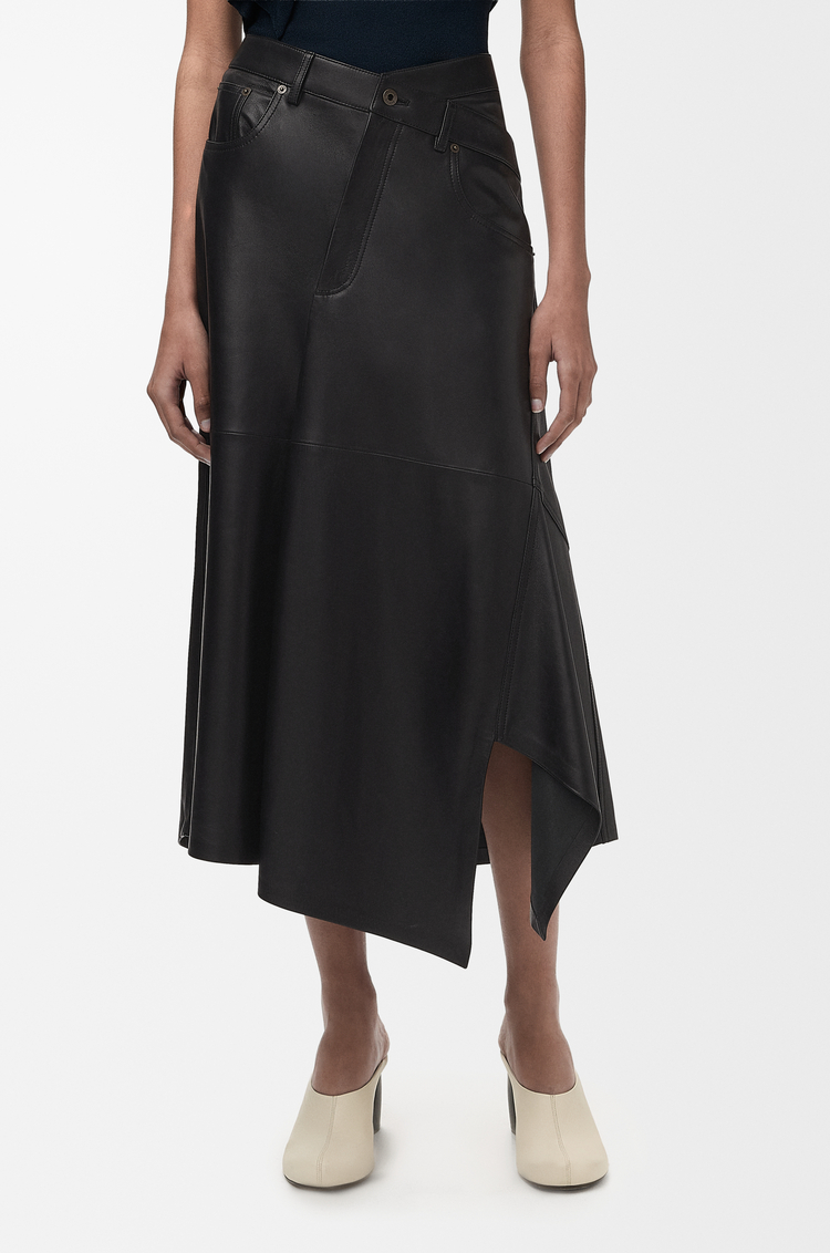 LOEWE Asymmetric skirt in satin nappa lambskin Black