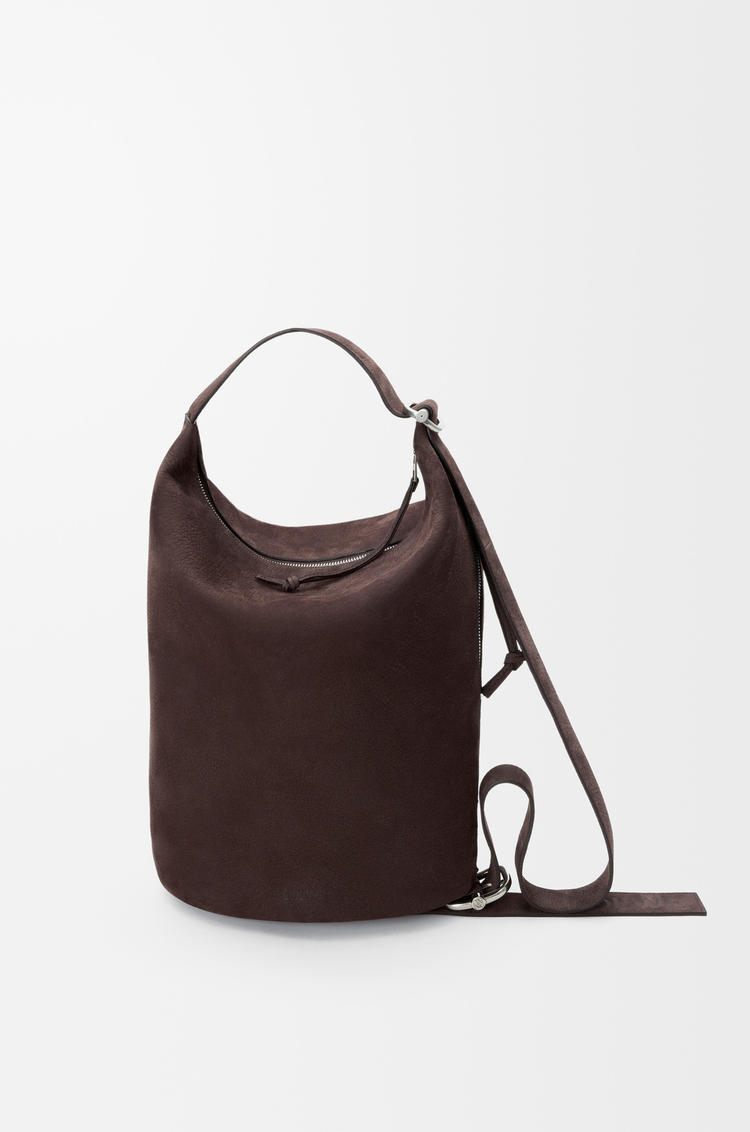 LOEWE Bolso Loop bucket en nobuck graneado Brownie Oscuro