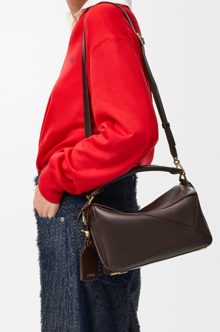 LOEWE Small Featherlight Puzzle bag in nappa lambskin Dark Chestnut
