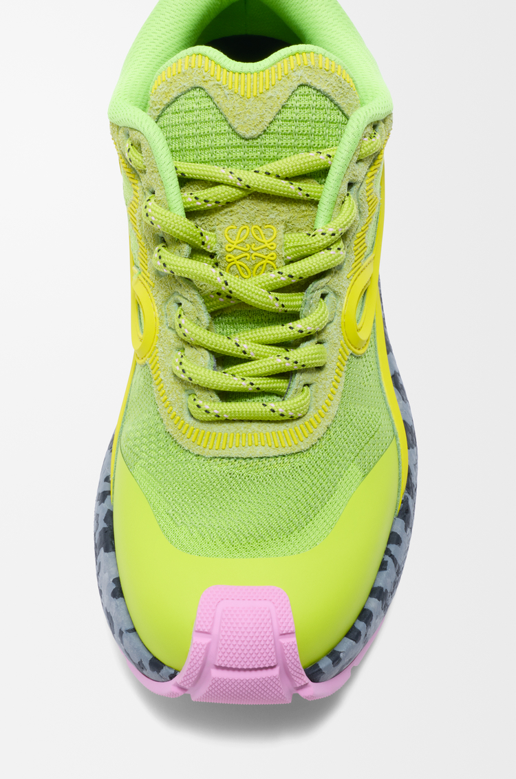 LOEWE Sneaker Pogo en maille technique et cuir velours Green/Yellow/Black