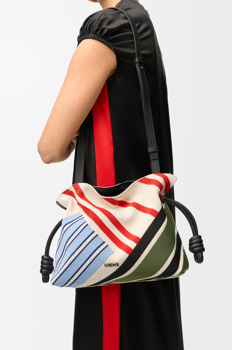 LOEWE Flamenco clutch moyen en toile brodée Écru/Multicolore