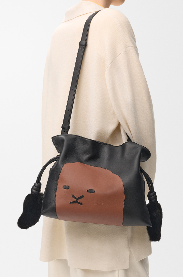 LOEWE Medium Lion Intarsio Flamenco clutch in calfskin Black/Pecan