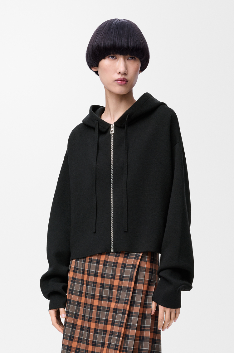 LOEWE Anagram Kapuzenpullover mit Reißverschluss aus Wolle Schwarz