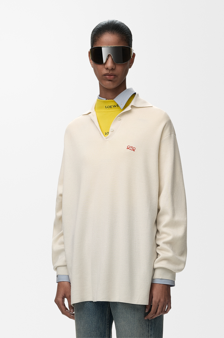 LOEWE Polo sweater in cashmere and silk blend White
