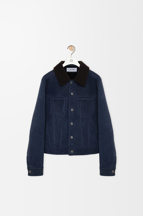 LOEWE Trucker-Jacke aus Shearling Marineblau/Braun