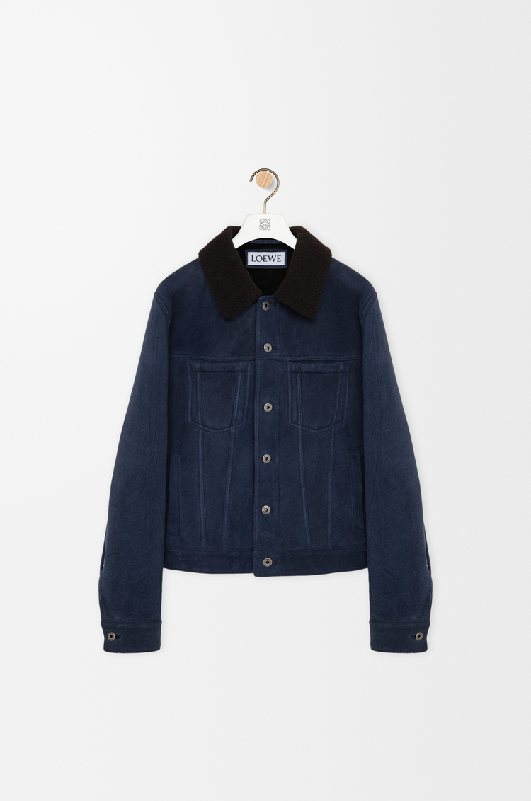 LOEWE Trucker jacket in shearling Navy Blue/Brown