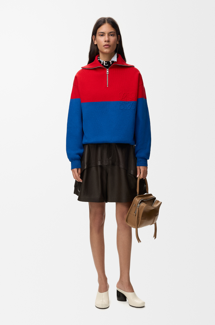 LOEWE Pull en coton Rouge/Bleu