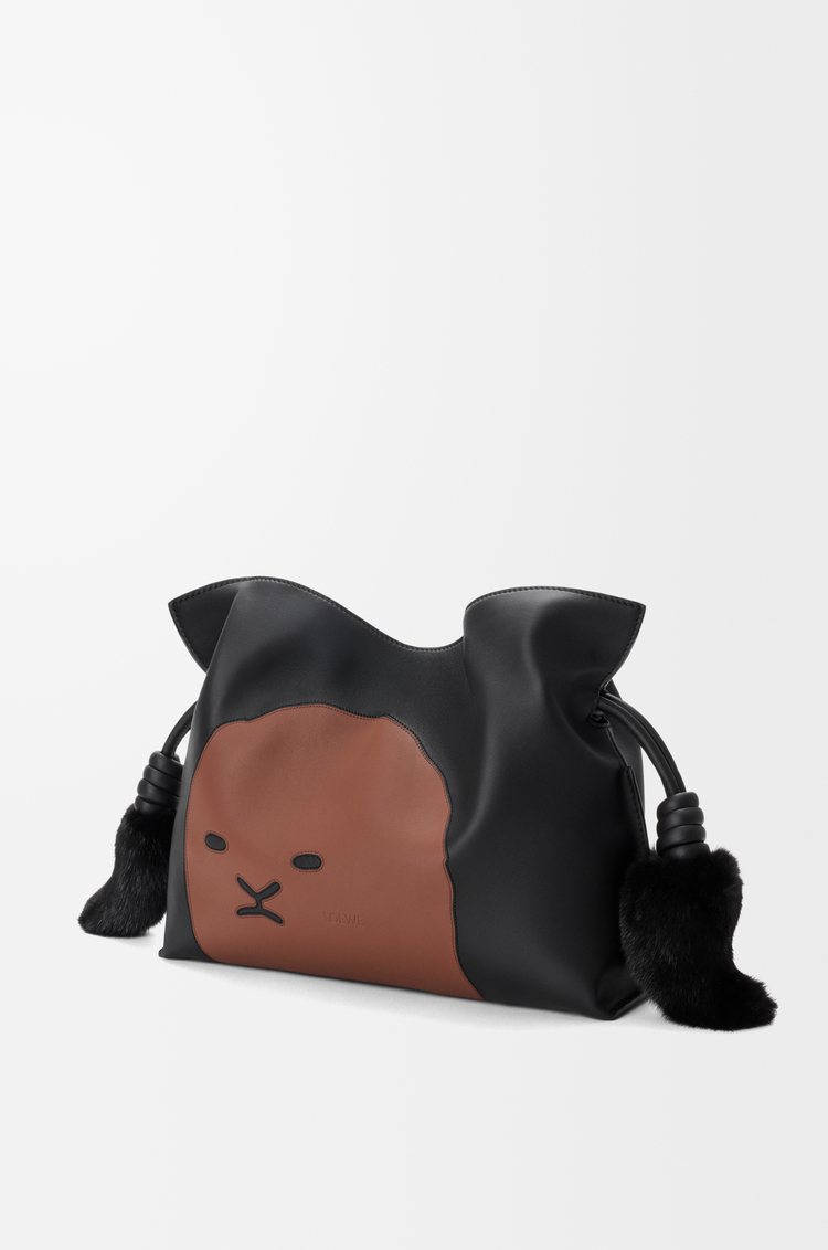 LOEWE Medium Lion Intarsio Flamenco clutch in calfskin Black/Pecan