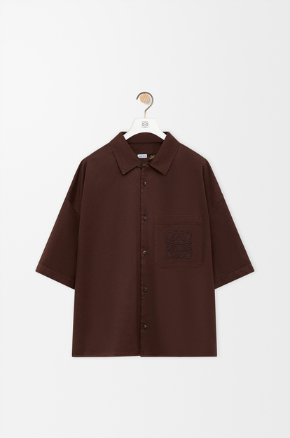 LOEWE Short sleeve shirt in cotton Chocolate Brown