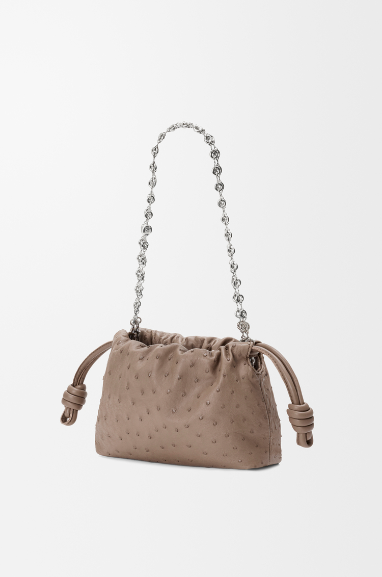 LOEWE Mini Flamenco purse en cuir d'autruche Taupe Foncé