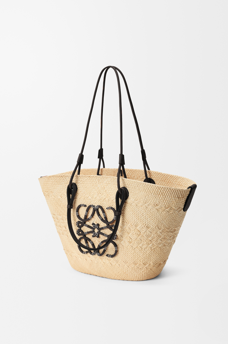 LOEWE Panier Anagram en palmier Iraca et cuir de veau Naturel/Noir