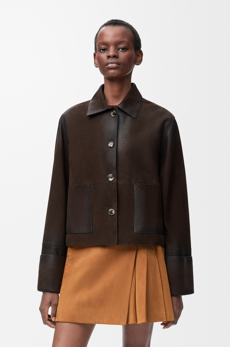 LOEWE Turn-up jacket in suede lambskin Dark Chocolate
