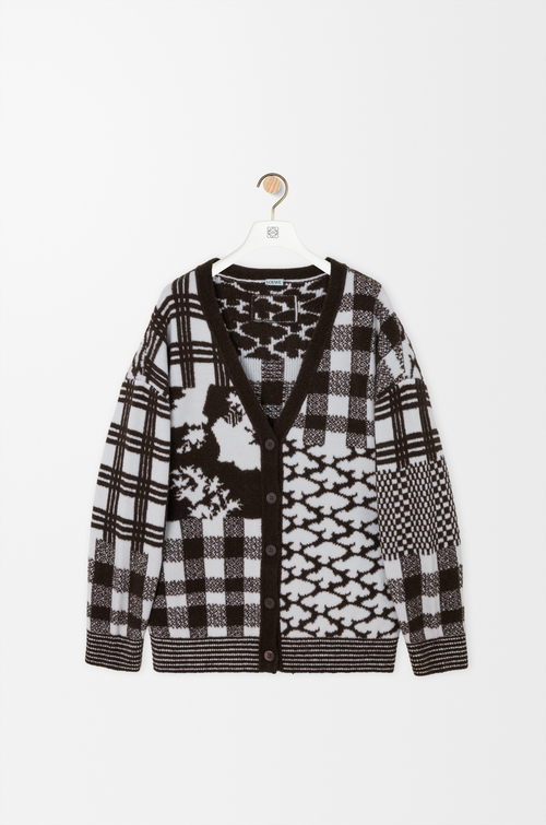 LOEWE Cardigan in wool Ecru/Brown