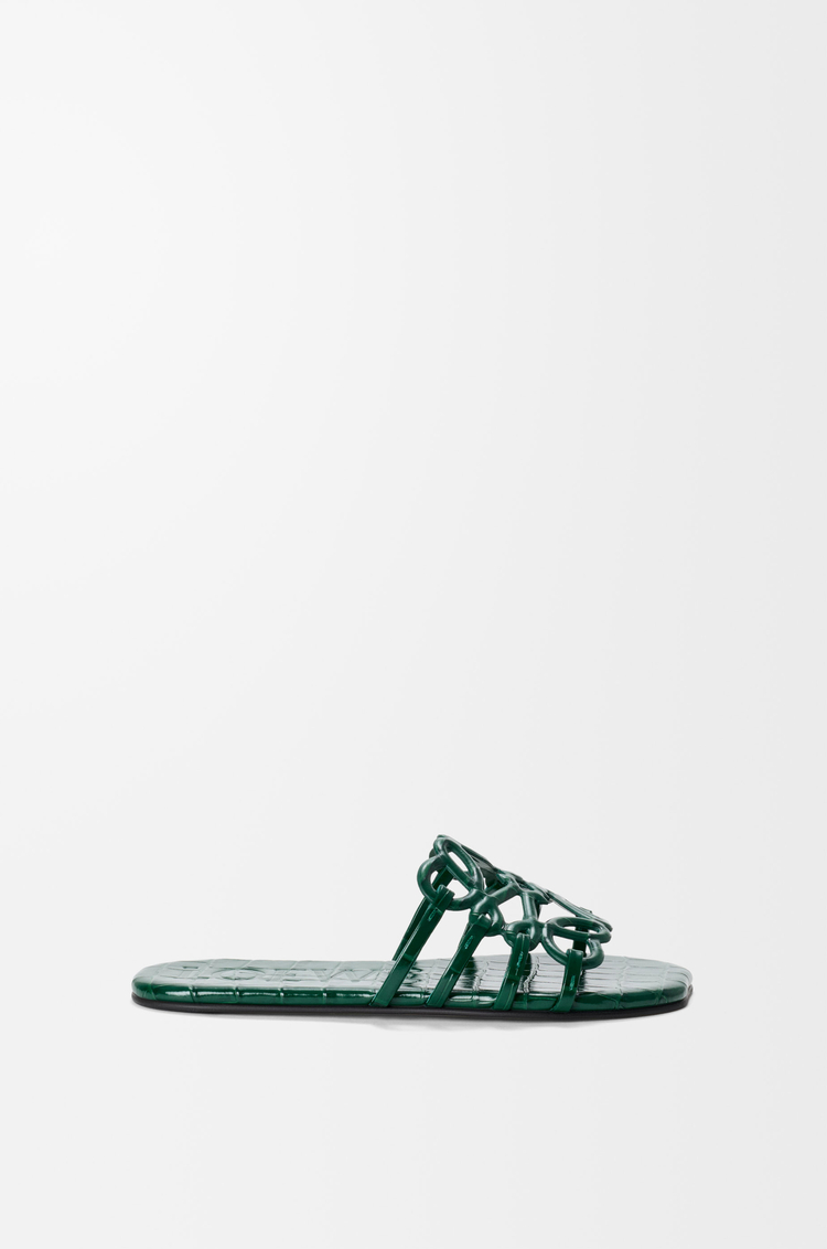 LOEWE Petal Anagram slide in croc-embossed calfskin Emerald Green