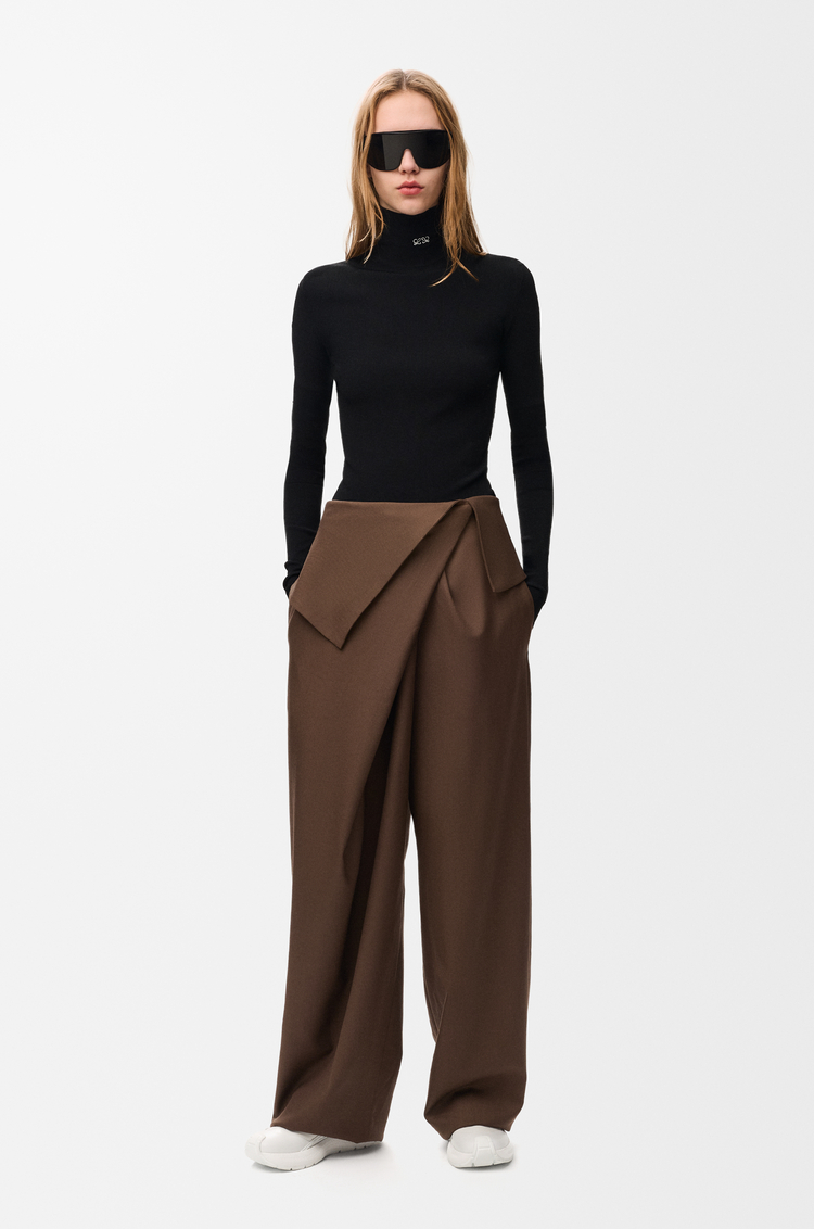 LOEWE Pantaloni drappeggiati in lana Marrone