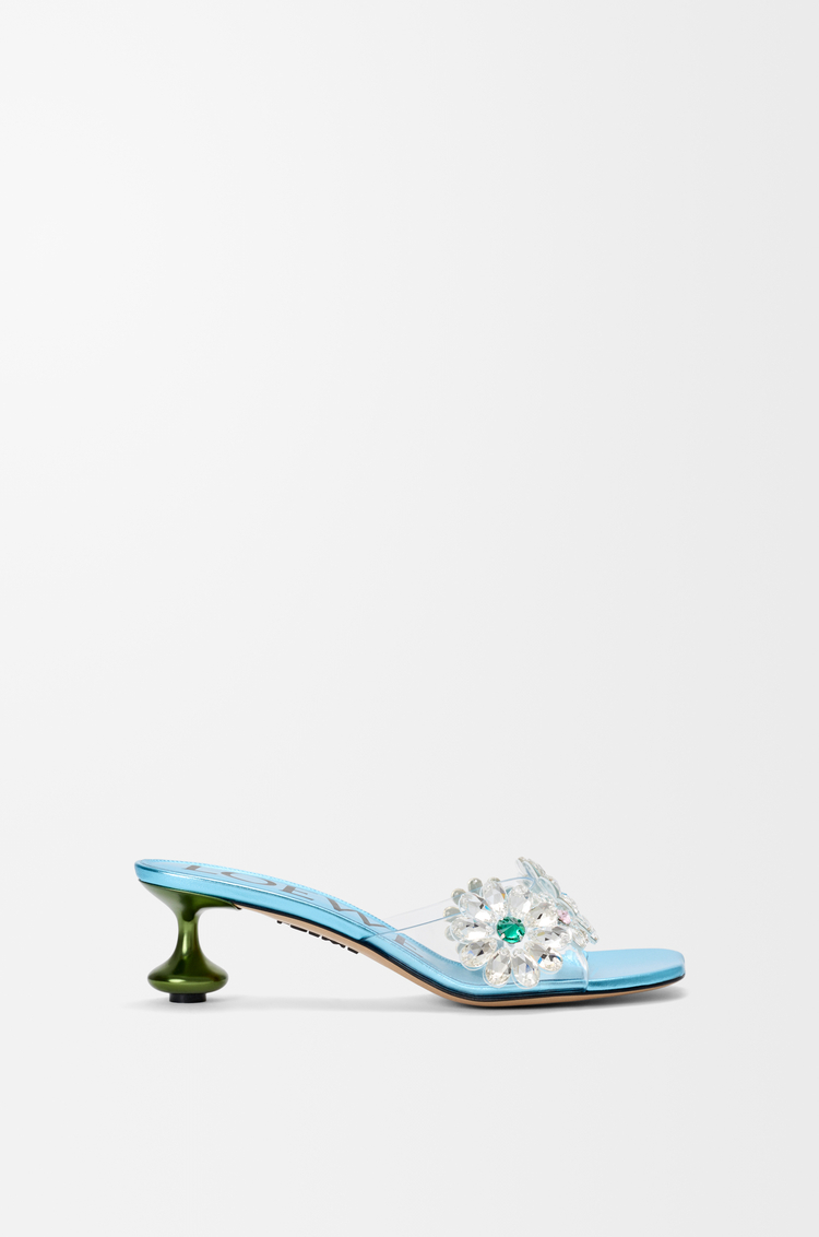LOEWE Sandalia Toy Crystal Flowers en PVC Turquesa/Verde