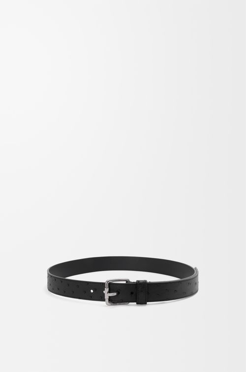 LOEWE Ceinture Roller Curve en cuir d'autruche Noir/Palladium Vintage