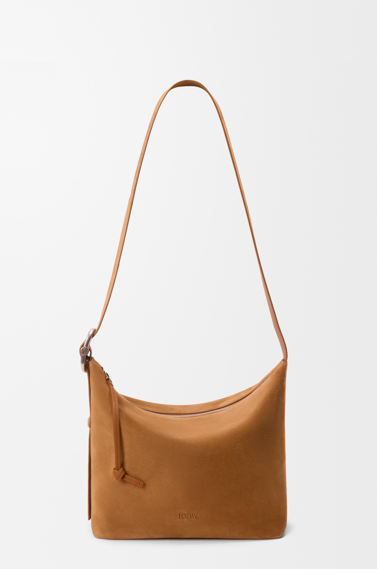 LOEWE Medium Loop hobo in suede calfskin Tobacco