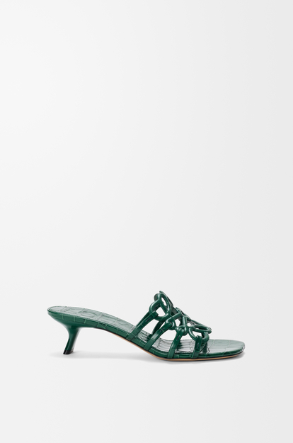 LOEWE Petal Anagram slide in croc-embossed calfskin Emerald Green