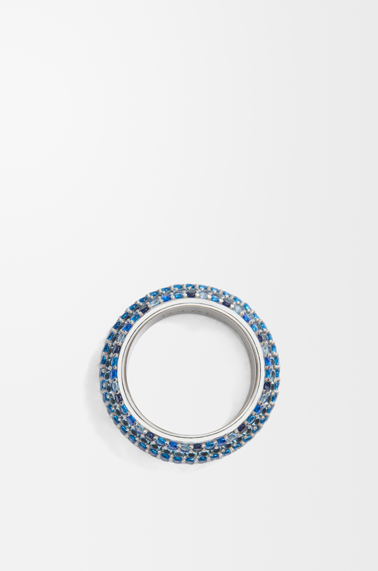 LOEWE Anello grande con pavé in argento sterling e cristalli Argento/Blu