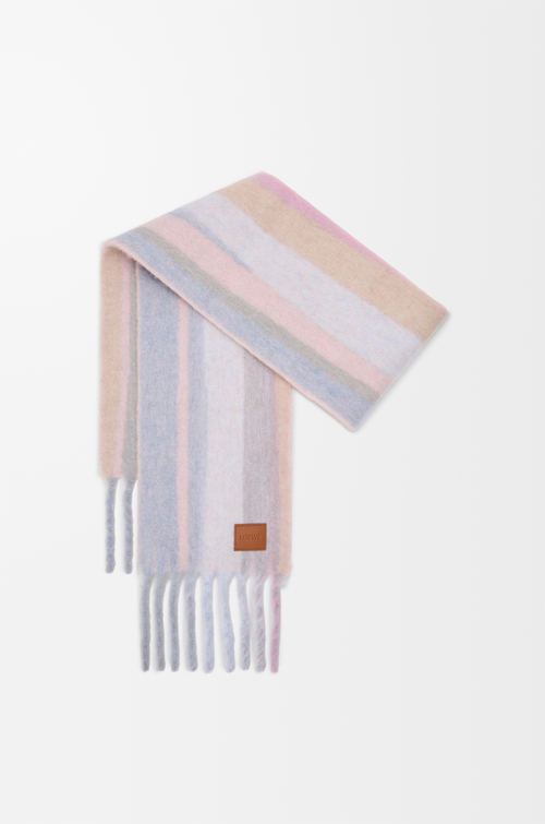 LOEWE Sciarpa in misto lana e alpaca Azzurro/Rosa/Arenaria