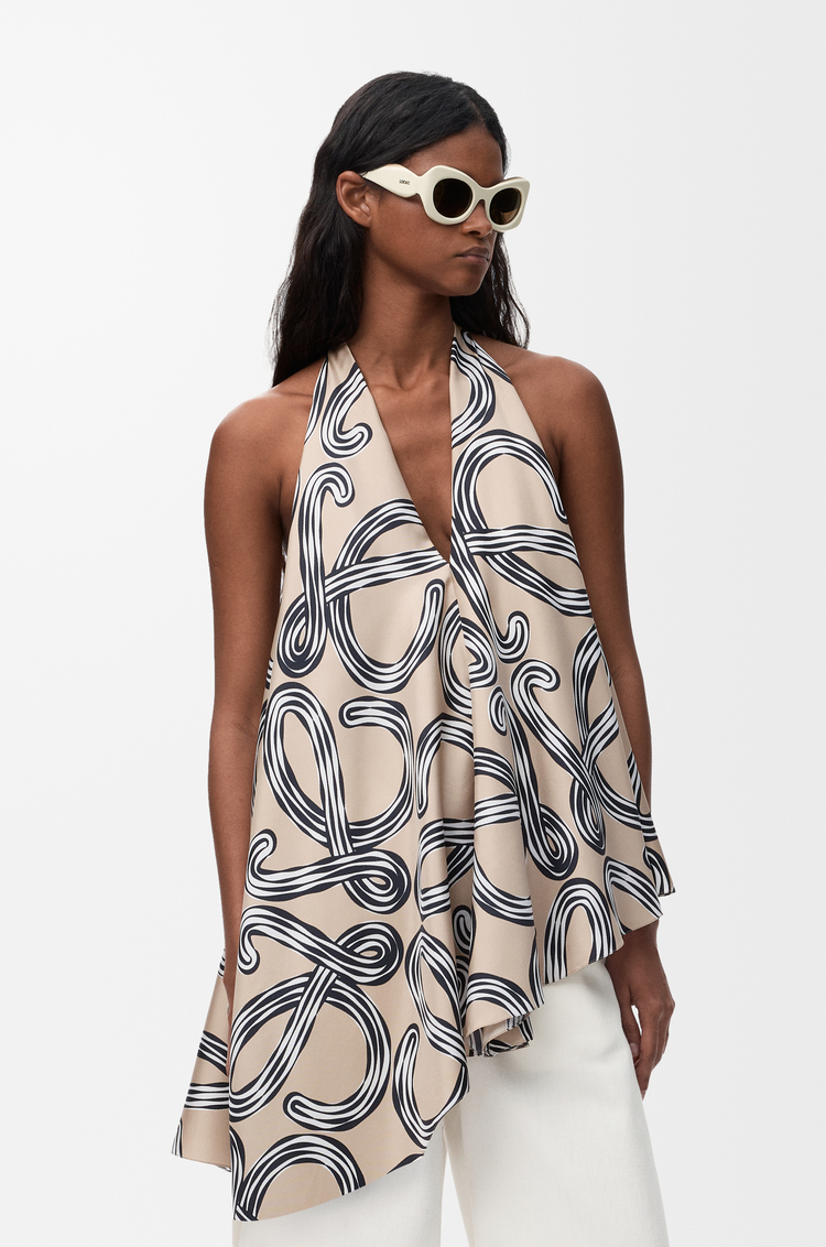 LOEWE Top en seda Beige/Negro