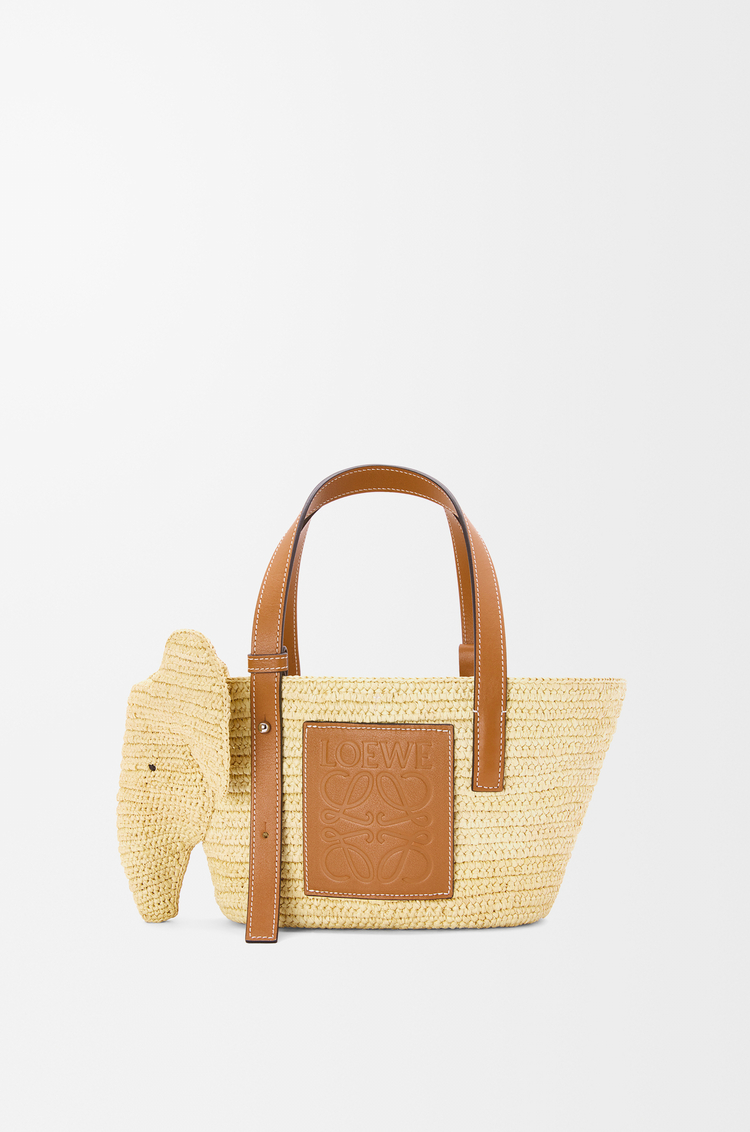 LOEWE Small Elephant basket in raffia and calfskin Natural/Tan