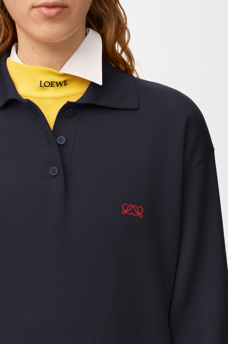 LOEWE Polo sweater in cashmere and silk blend Dark Navy
