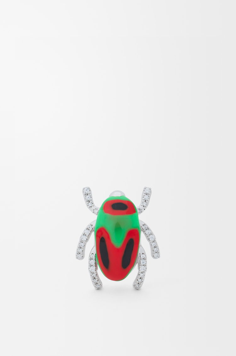 LOEWE Scarabeo brooch in sterling silver and enamel Silver/Red