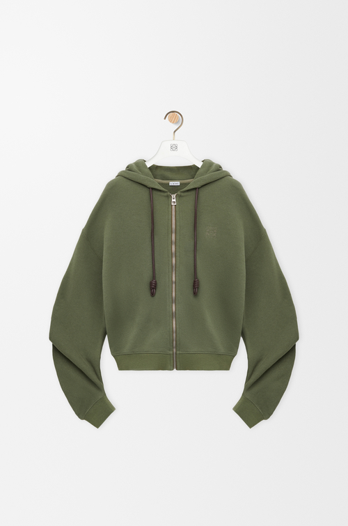 LOEWE Flamenco Hoodie aus Baumwolle und Kaschmir Khakigrün