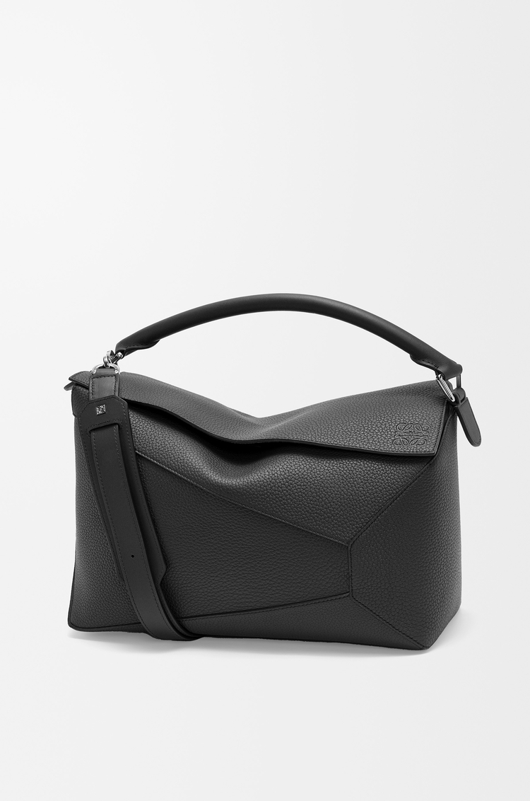 LOEWE Borsa Puzzle Edge grande in pelle di vitello granata Nero