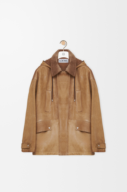 LOEWE Short parka in nappa lambskin and cotton Camel