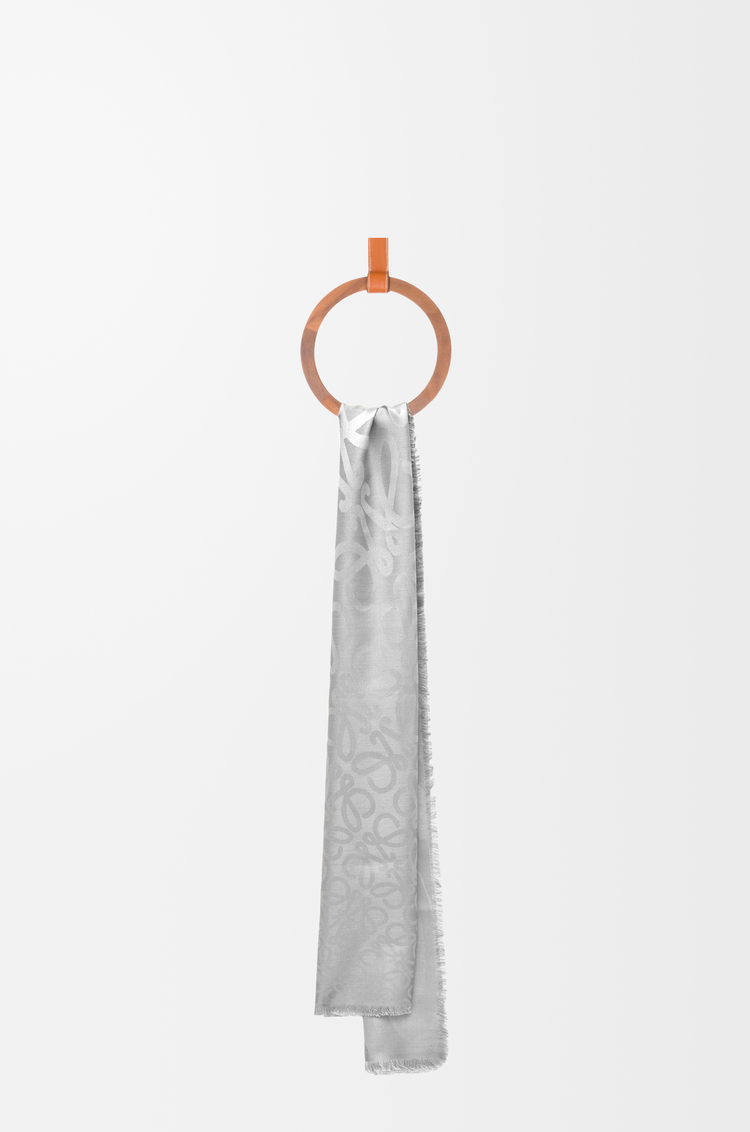 LOEWE Écharpe en soie et laine Gris Clair
