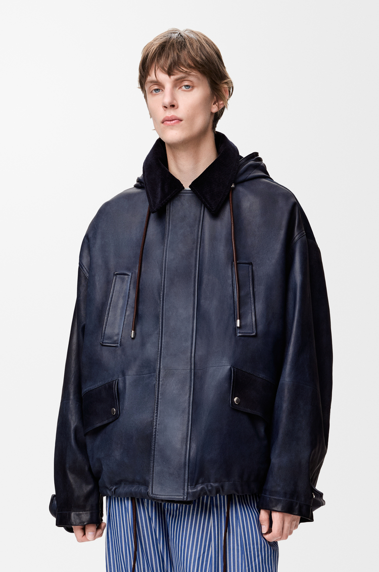LOEWE Parka corta en piel napa de cordero y algodón Azul Marino