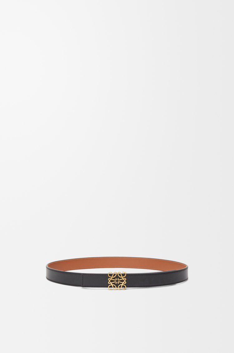 LOEWE Cinturón reversible Anagram en piel de ternera lisa Bronceado/Negro/Dorado