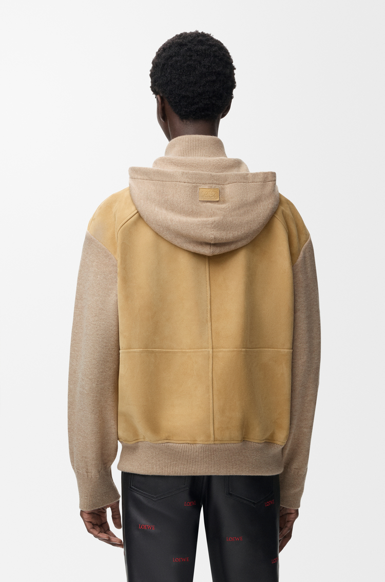 LOEWE Sudadera híbrida con cremallera en mezcla de ante y lana Beige