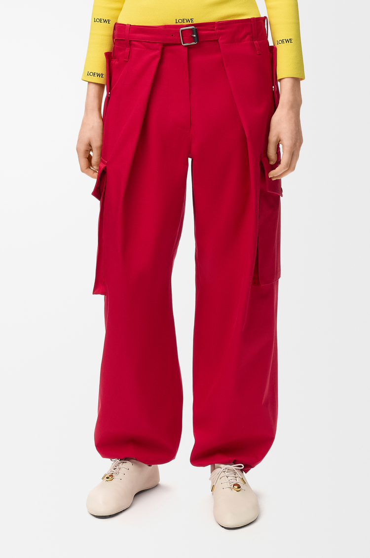 LOEWE Pantalon cargo en coton et soie Rouge
