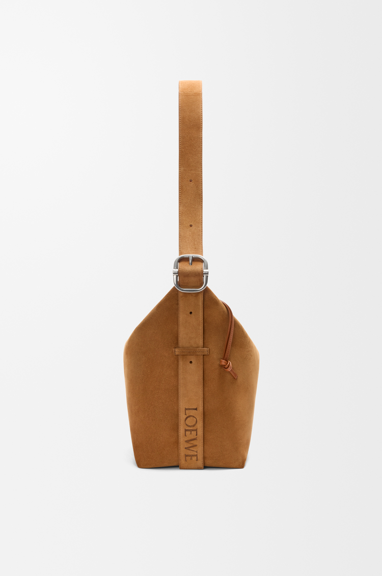 LOEWE Large Loop hobo in suede calfskin Tobacco