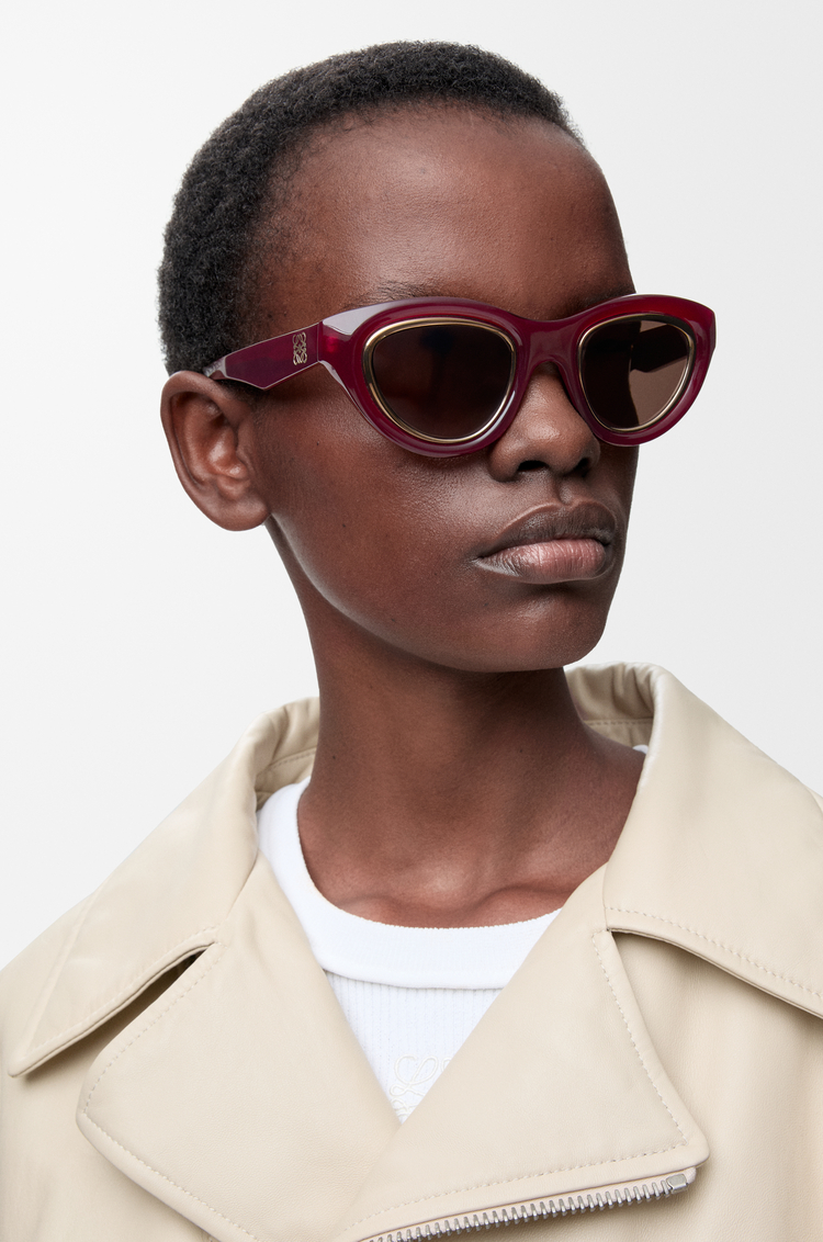 LOEWE 迷你 Anagram 貓眼太陽眼鏡 乳白勃根地紅