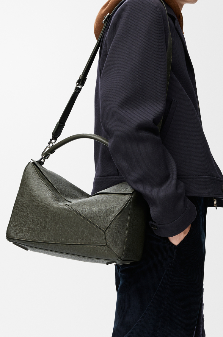 LOEWE Large Puzzle bag in supple grained calfskin Dark Khaki