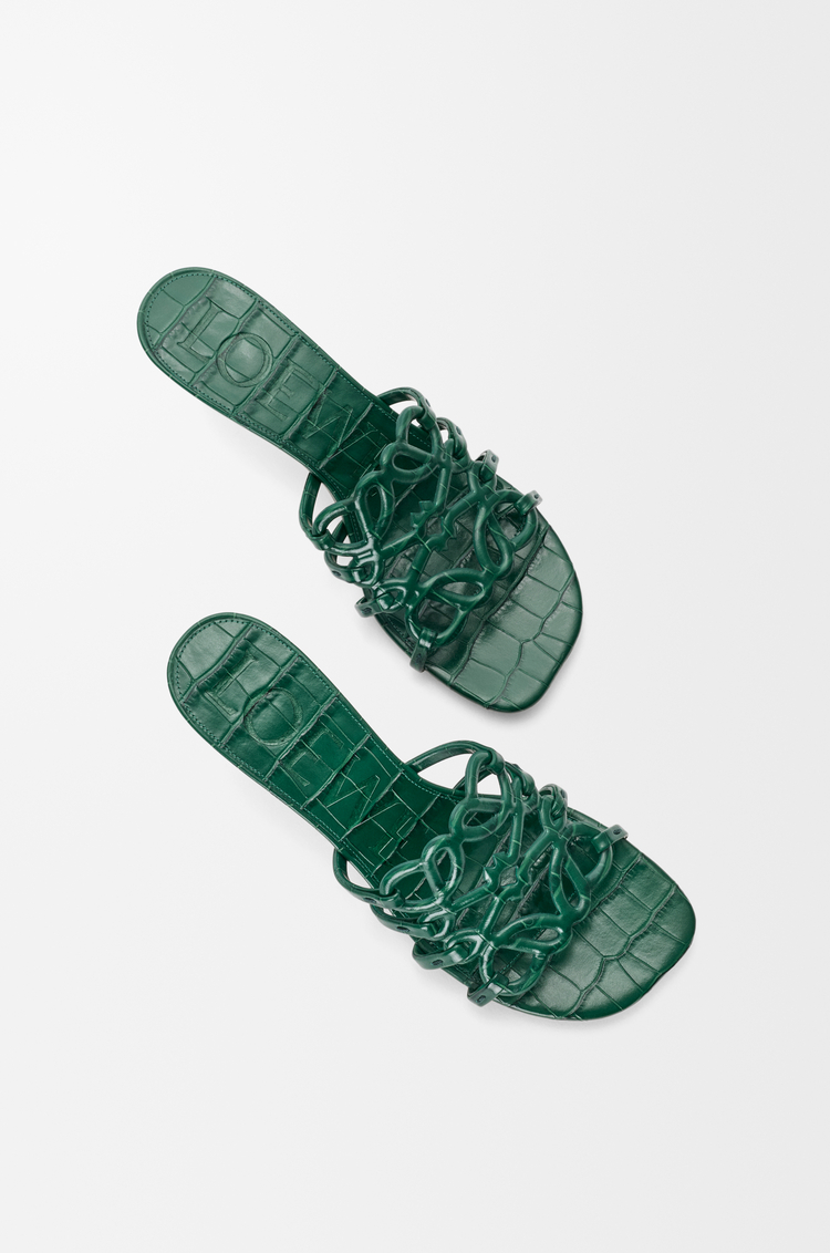 LOEWE Slide Anagram Petal in pelle di vitello goffrata coccodrillo Verde Smeraldo